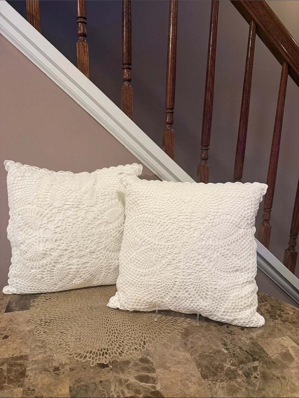 Handcrafted Crochet Accent Pillow - White